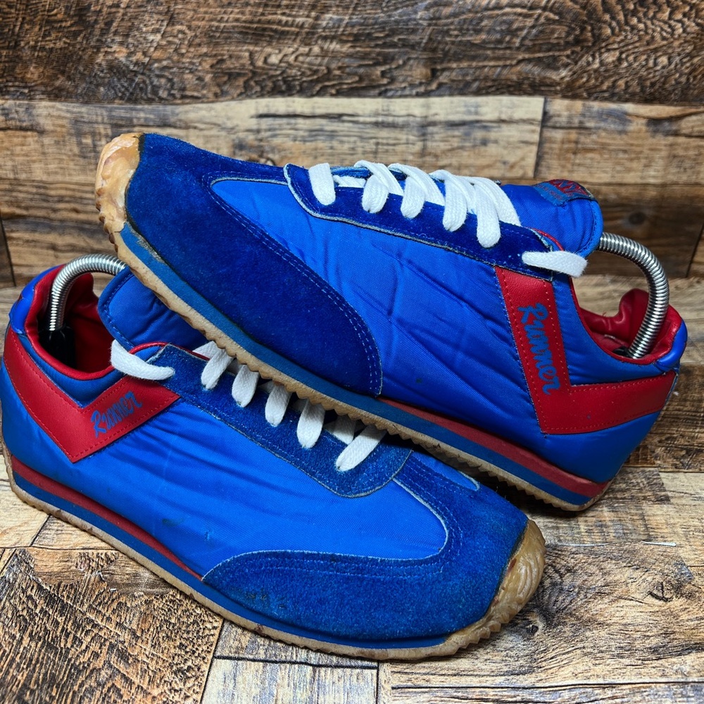 VINTAGE 80's PONY Runner Suede  Athletic Sneaker Shoes Blue Red Men 9.5 RARE!